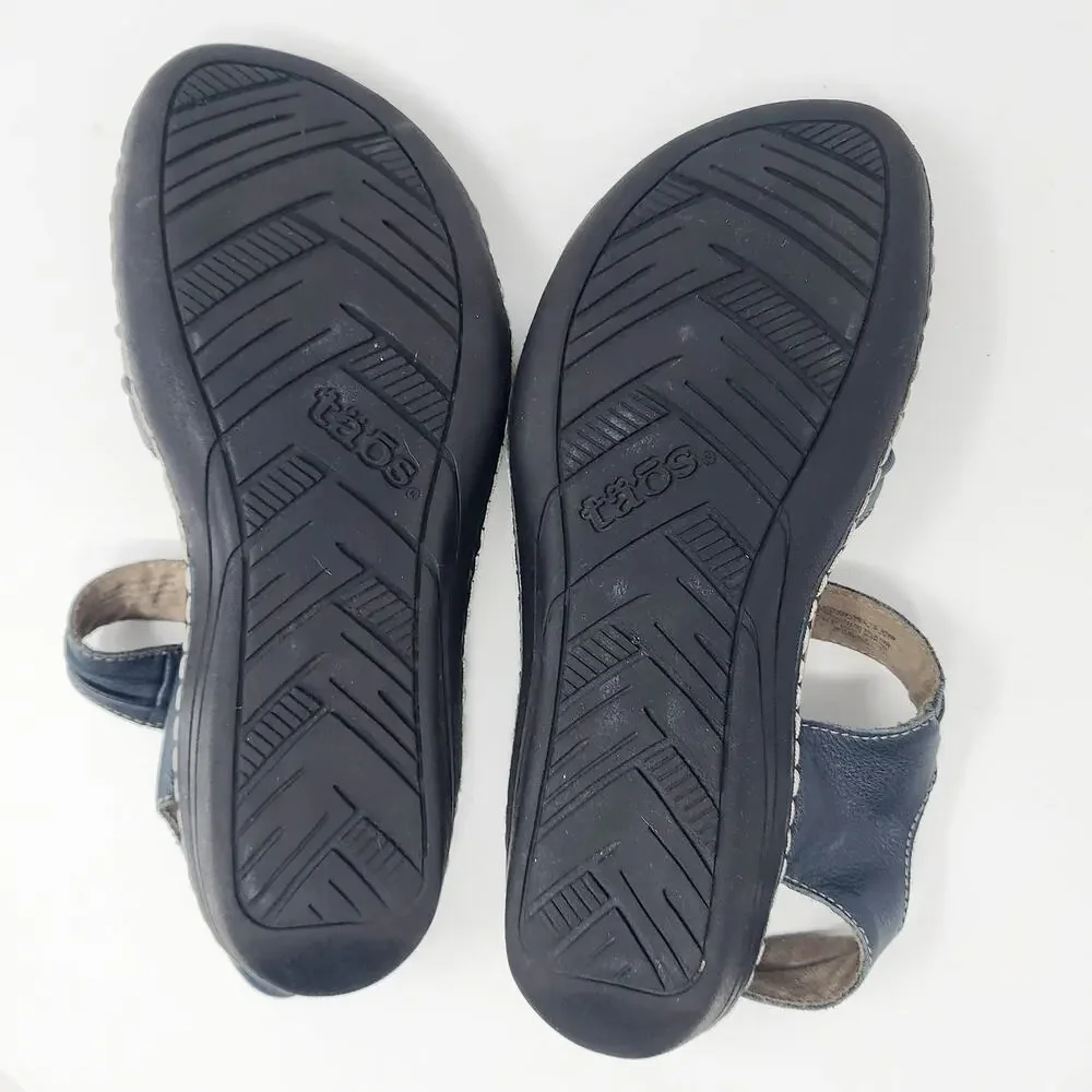 Taos Escape Sandal Women 9 Blue Leather Comfort Low Wedge Medallion ESC-11731 - Picture 11 of 13